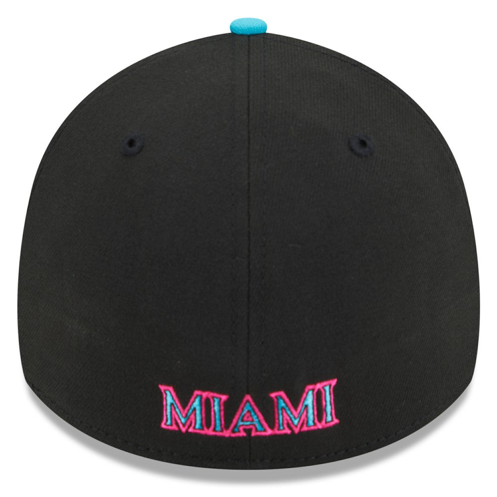 Miami Marlins New Era 2025 City Connect 39THIRTY Flex Hat - Black/Pink Hats