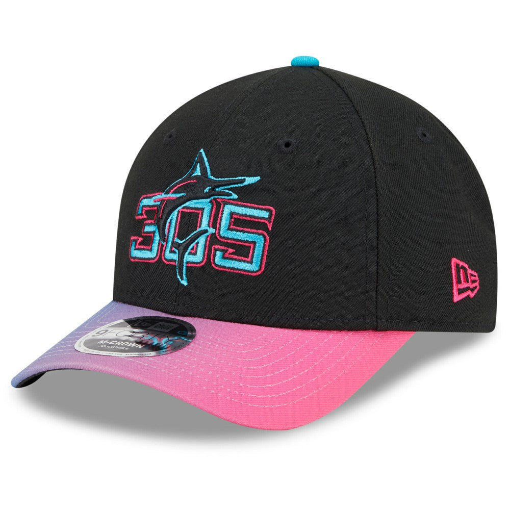 Miami Marlins New Era 2025 City Connect 9FORTY M-Crown Adjustable Hat - Black/Pink Hats