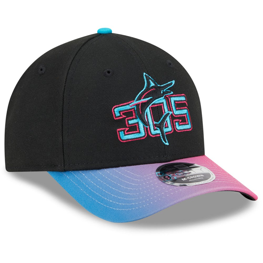 Miami Marlins New Era 2025 City Connect 9FORTY M-Crown Adjustable Hat - Black/Pink Hats