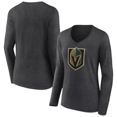 NHL Vegas Golden Knights Women's Primary Logo Long Sleeve V-Neck T-Shirt - Charcoal