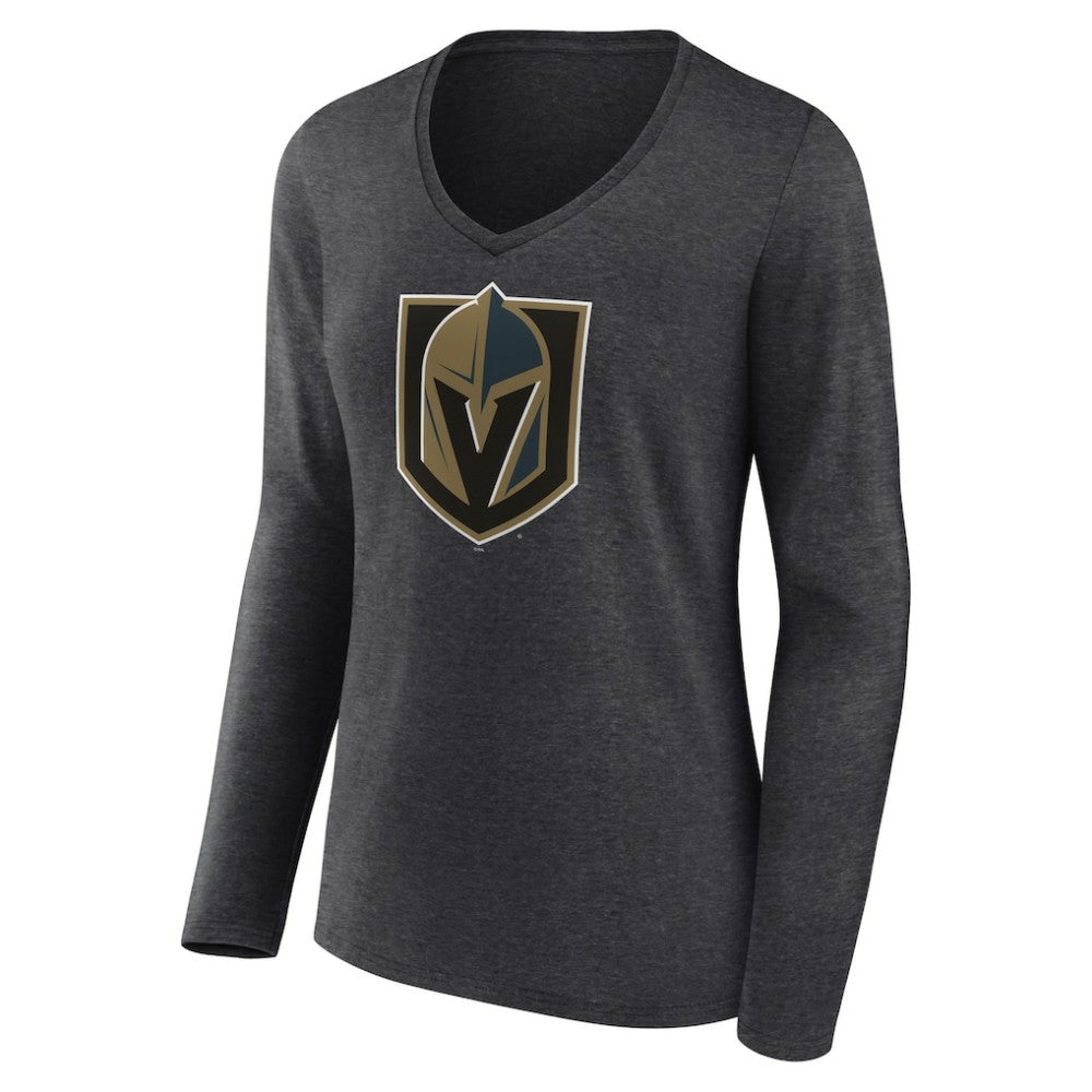 NHL Vegas Golden Knights Women's Primary Logo Long Sleeve V-Neck T-Shirt - Charcoal