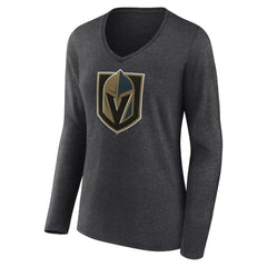 NHL Vegas Golden Knights Women's Primary Logo Long Sleeve V-Neck T-Shirt - Charcoal