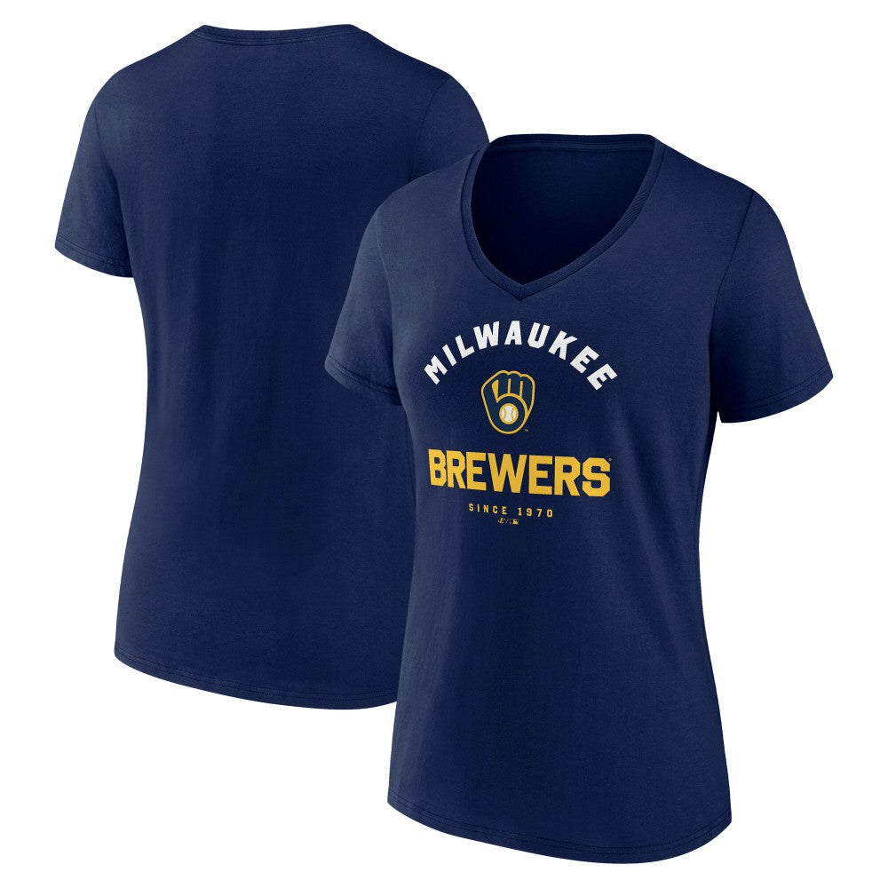 Milwaukee Brewers Logo Athletic Women's Unrivaled V-Neck T-Shirt - Navy T-shirts
