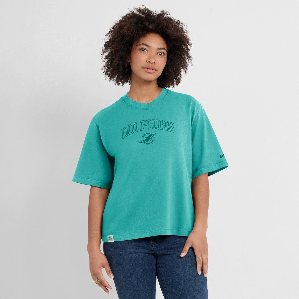 Miami Dolphins Women's Glory Arch Boxy T-Shirt Aqua