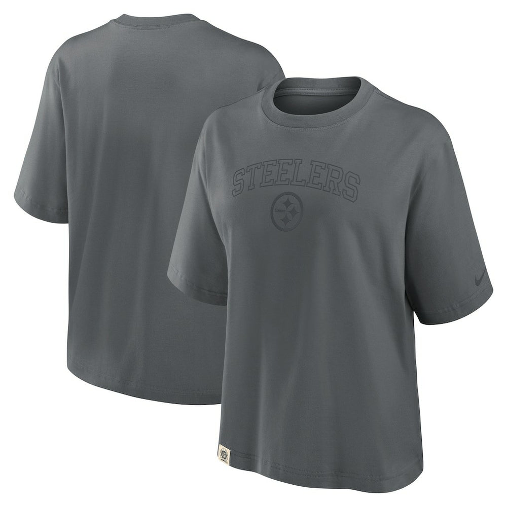 Pittsburgh Steelers Women's Glory Arch Boxy T-Shirt Charcoal