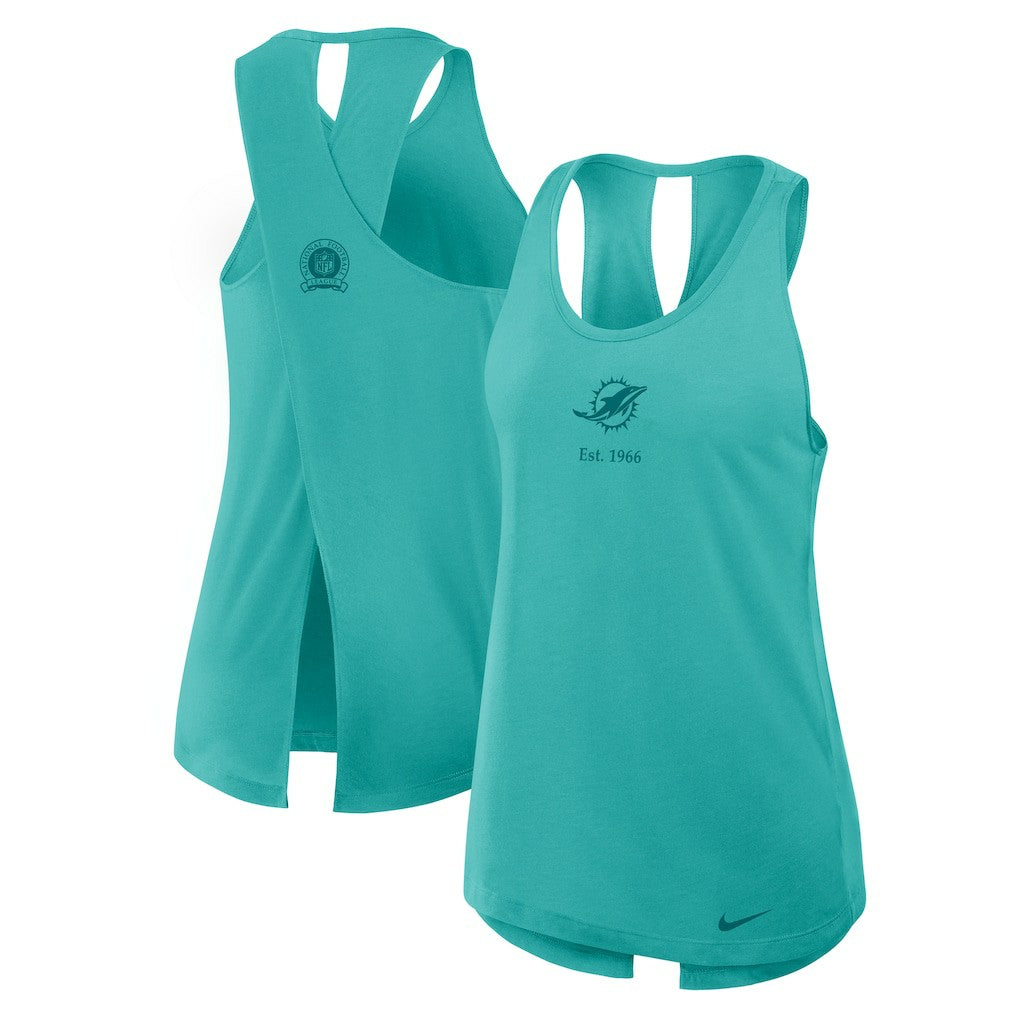 Miami Dolphins Women's Glory Open-Back Crisscross Dri-FIT Tank Top Aqua