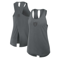 Las Vegas Raiders Women's Glory Open-Back Crisscross Dri-FIT Tank Top Charcoal
