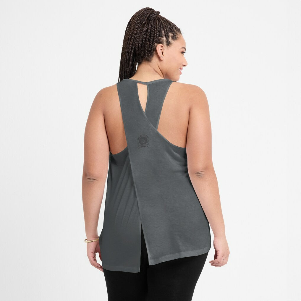 Las Vegas Raiders Women's Glory Open-Back Crisscross Dri-FIT Tank Top Charcoal