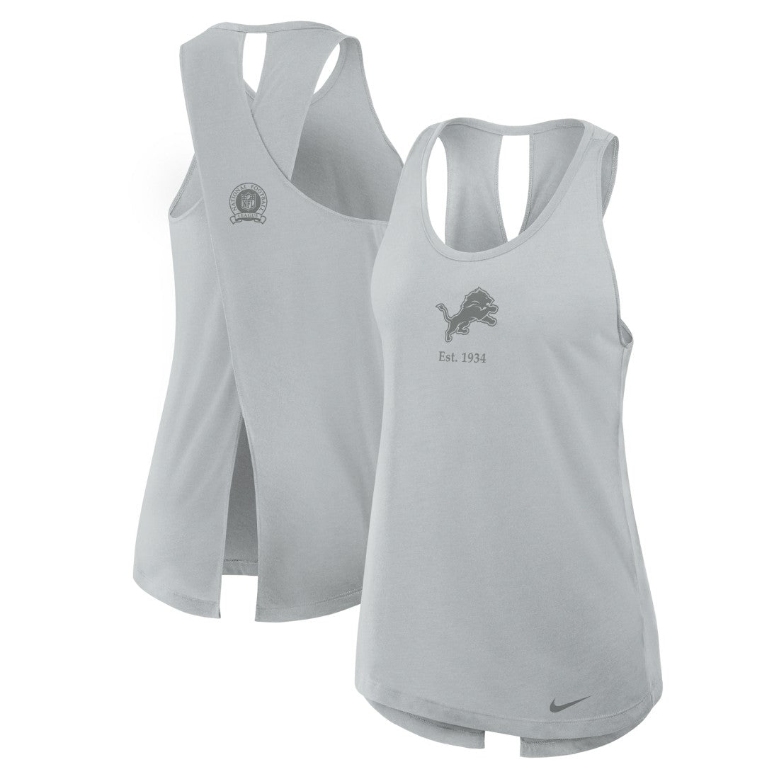 Detroit Lions Women's Glory Open-Back Crisscross Dri-FIT Tank Top Gray