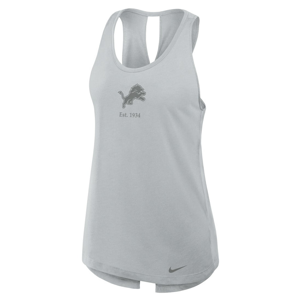 Detroit Lions Women's Glory Open-Back Crisscross Dri-FIT Tank Top Gray
