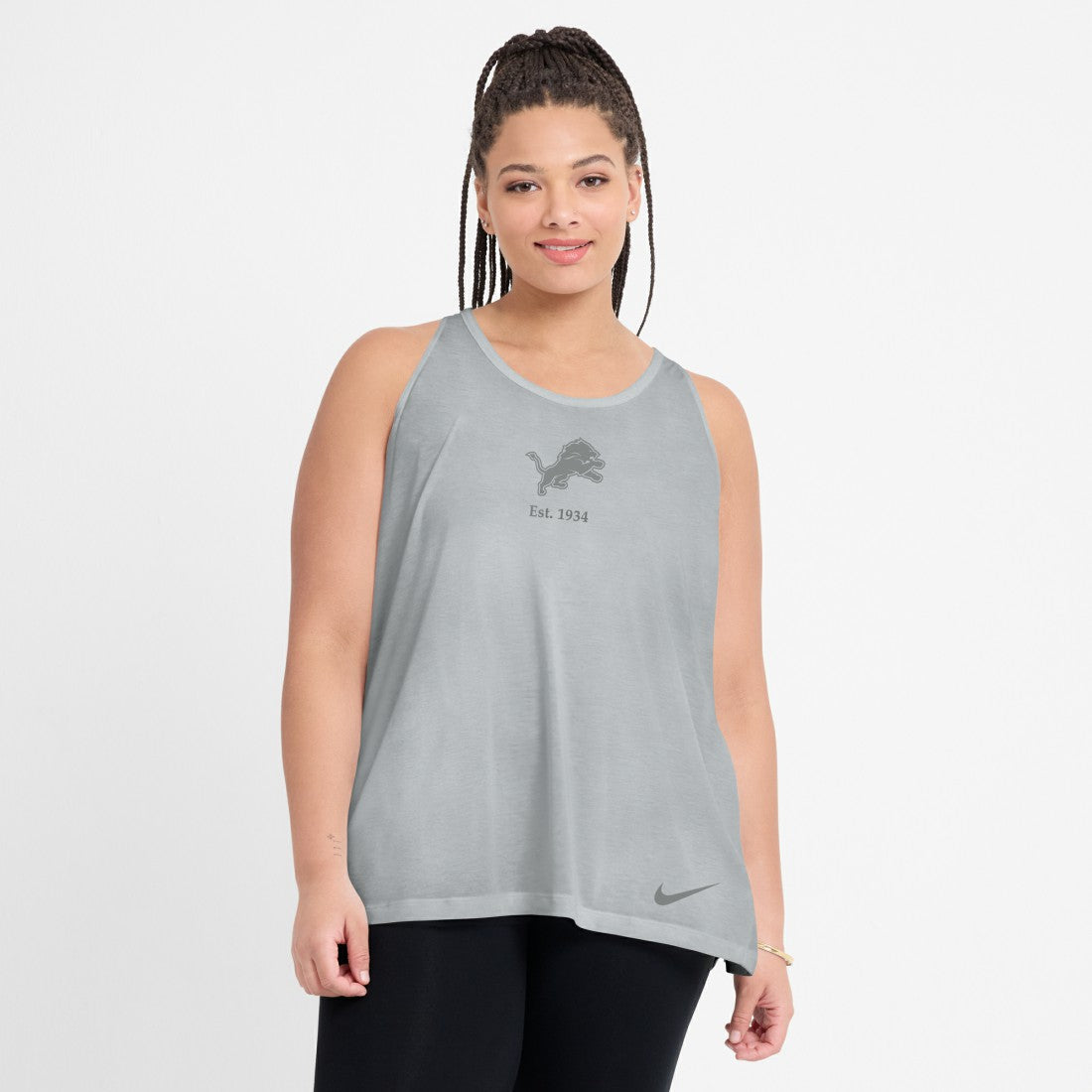 Detroit Lions Women's Glory Open-Back Crisscross Dri-FIT Tank Top Gray