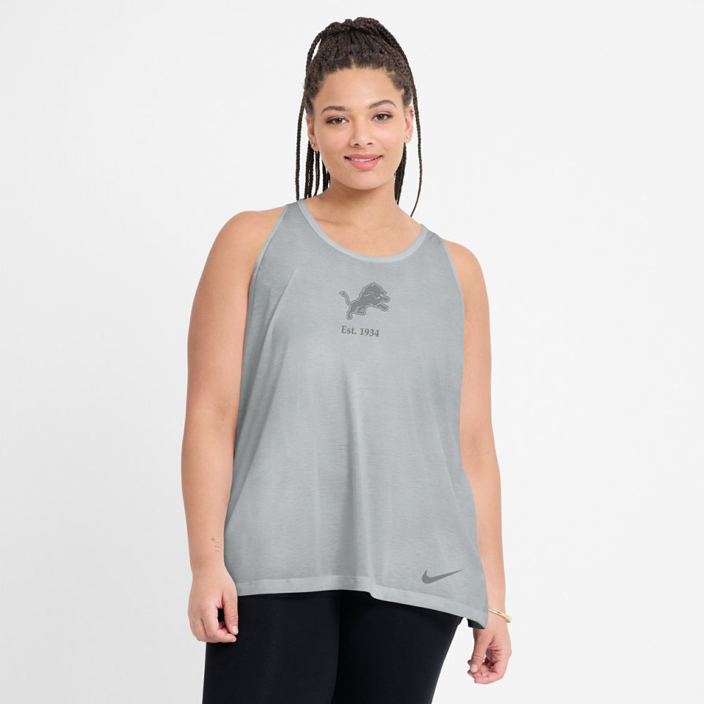 Detroit Lions Women's Glory Open-Back Crisscross Dri-FIT Tank Top Gray