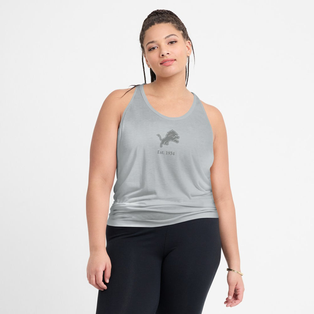 Detroit Lions Women's Glory Open-Back Crisscross Dri-FIT Tank Top Gray