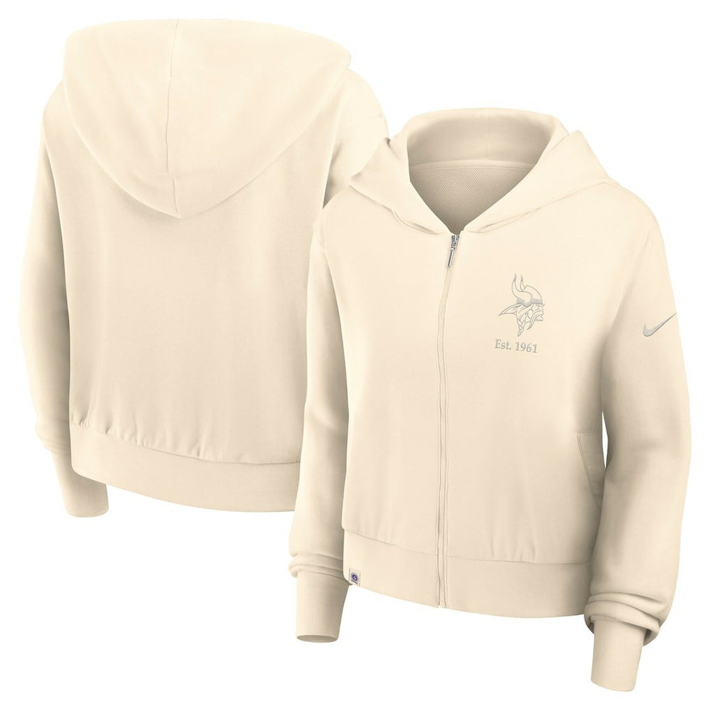 Minnesota Vikings Women's Glory Cropped Full-Zip Hoodie Cream