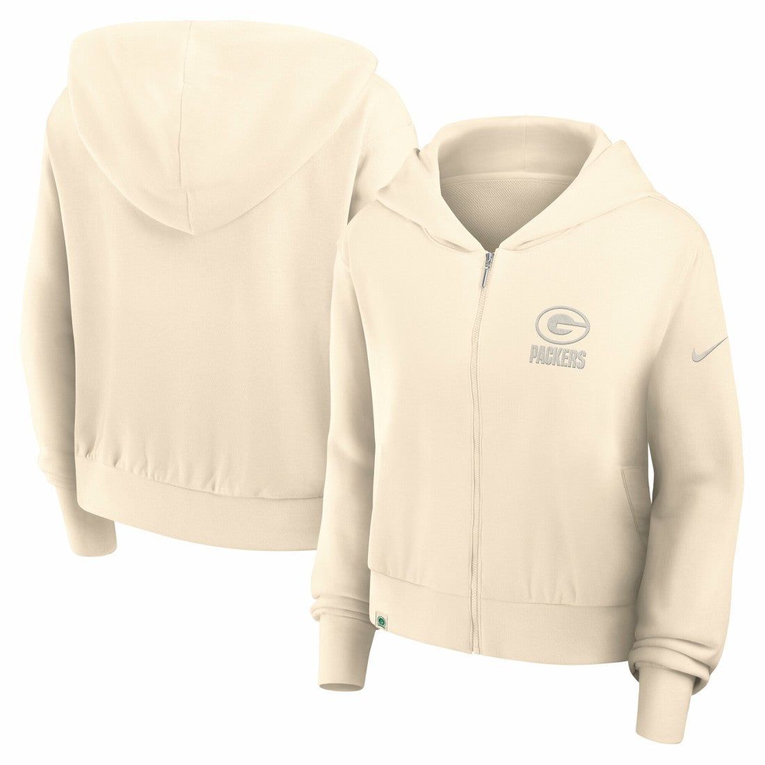 Green Bay Packers Women's Glory Cropped Full-Zip Hoodie Cream