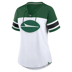 New York Jets Women's Athena Rhinestone Lace-Up V-Neck T-Shirt White/Green