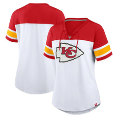 Kansas City Chiefs Women's Athena Lace-Up V-Neck T-Shirt White/Red
