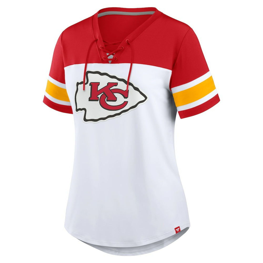 Kansas City Chiefs Women's Athena Lace-Up V-Neck T-Shirt White/Red