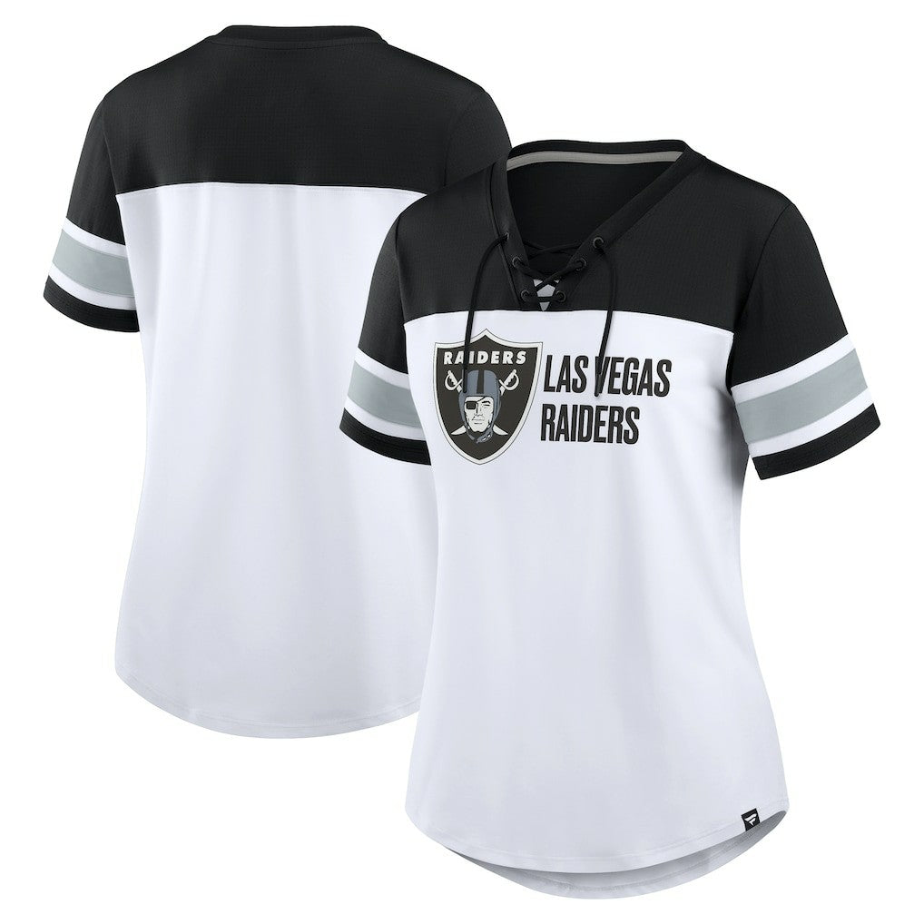 Las Vegas Raiders Women's Athena Lace-Up V-Neck T-Shirt White/Black
