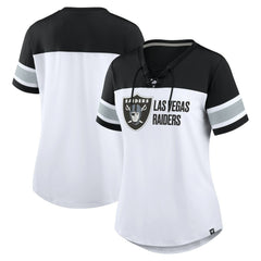 Las Vegas Raiders Women's Athena Lace-Up V-Neck T-Shirt White/Black