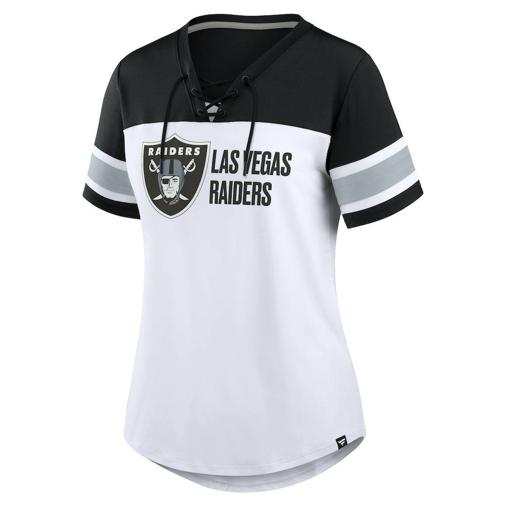 Las Vegas Raiders Women's Athena Lace-Up V-Neck T-Shirt White/Black