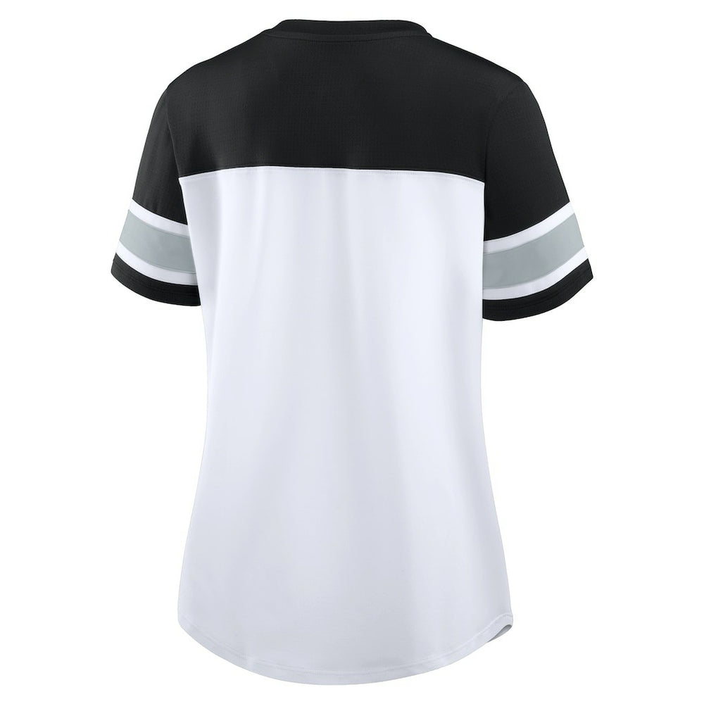Las Vegas Raiders Women's Athena Lace-Up V-Neck T-Shirt White/Black
