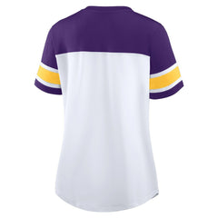 Minnesota Vikings Women's Athena Rhinestone Lace-Up V-Neck T-Shirt White/Purple