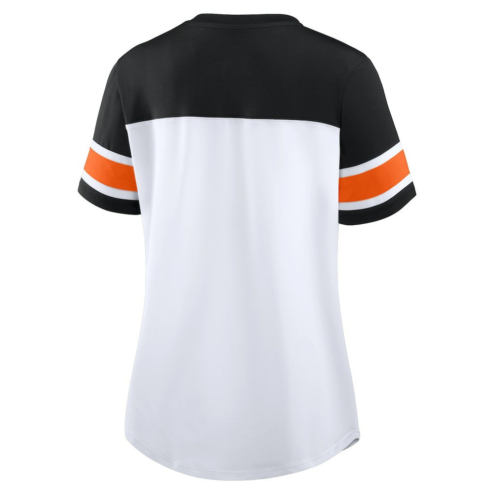 Cincinnati Bengals Women's Athena Rhinestone Lace-Up V-Neck T-Shirt White/Black