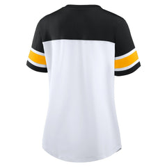 Pittsburgh Steelers Women's Athena Rhinestone Lace-Up V-Neck T-Shirt White/Black