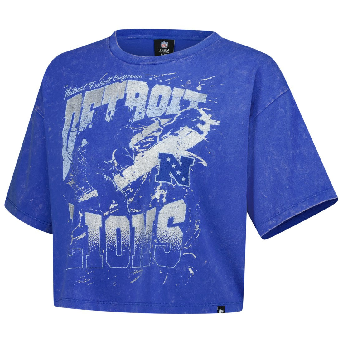 Detroit Lions New Era Women's Cropped Boxy Sport Classics Mineral Wash T-Shirt Blue