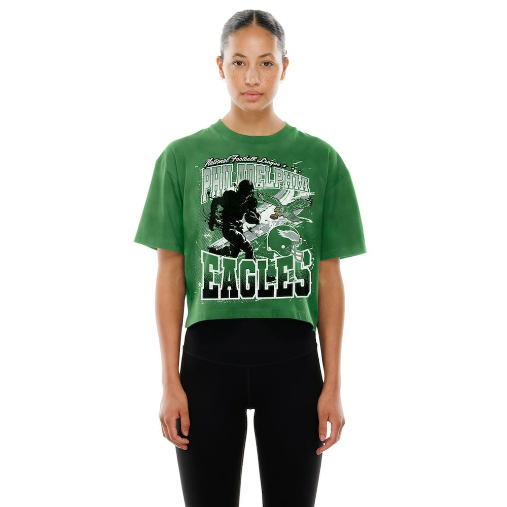 Philadelphia Eagles New Era Women's Cropped Boxy Sport Classics Mineral Wash T-Shirt Kelly Green