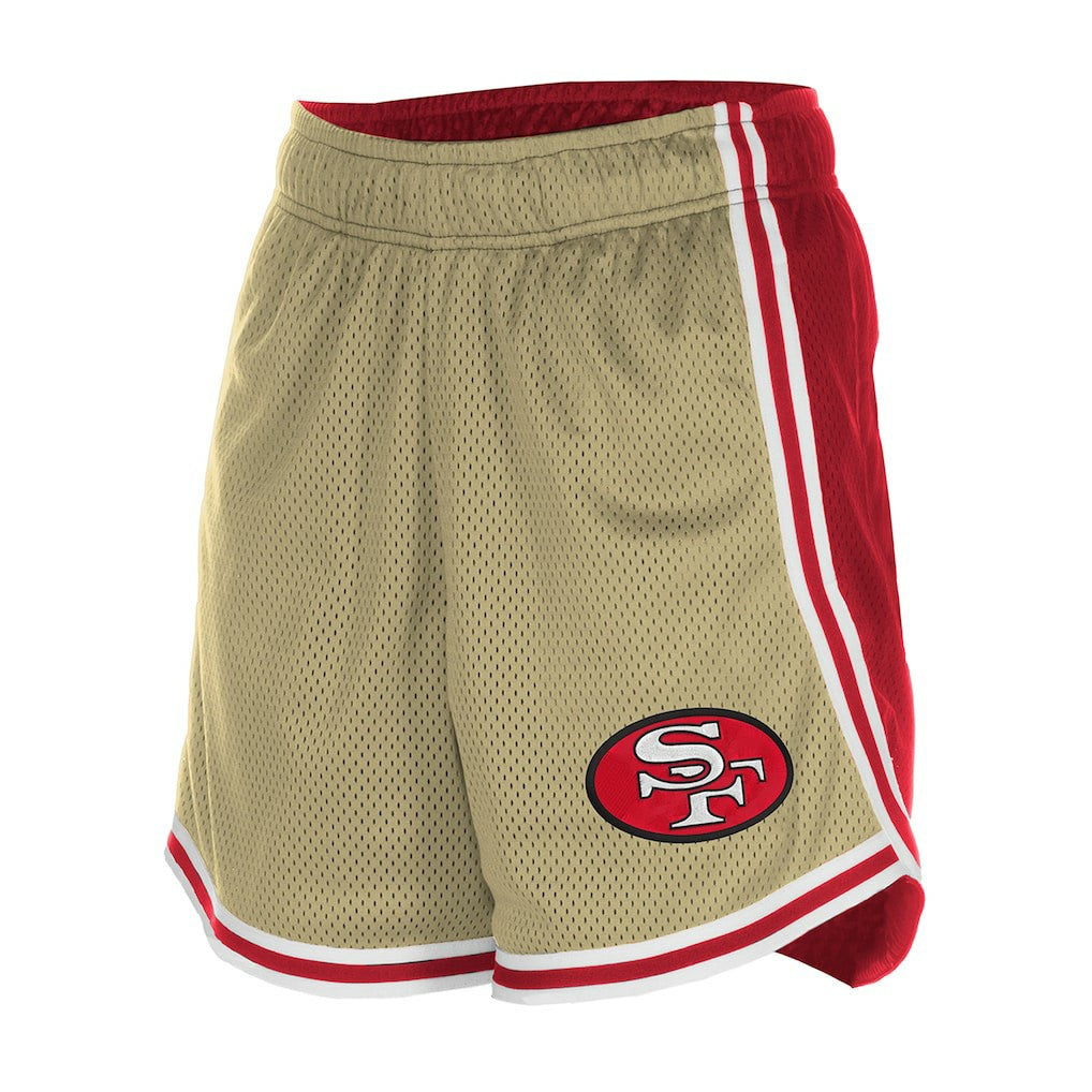 San Francisco 49ers New Era Women's Throwback Sport Classics Mesh Shorts Gold/Scarlet
