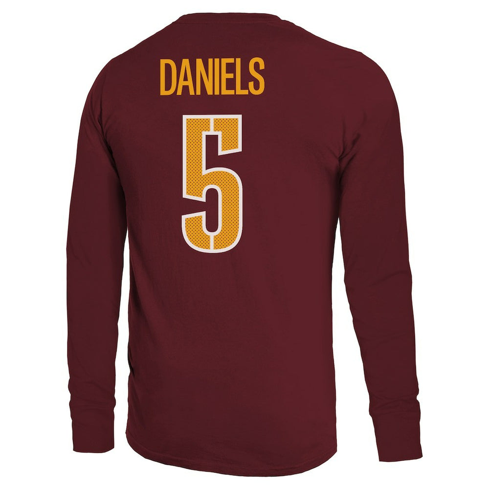 Jayden Daniels Washington Commanders Majestic Threads Name & Number Non-Distressed Long Sleeve T-Shirt Burgundy