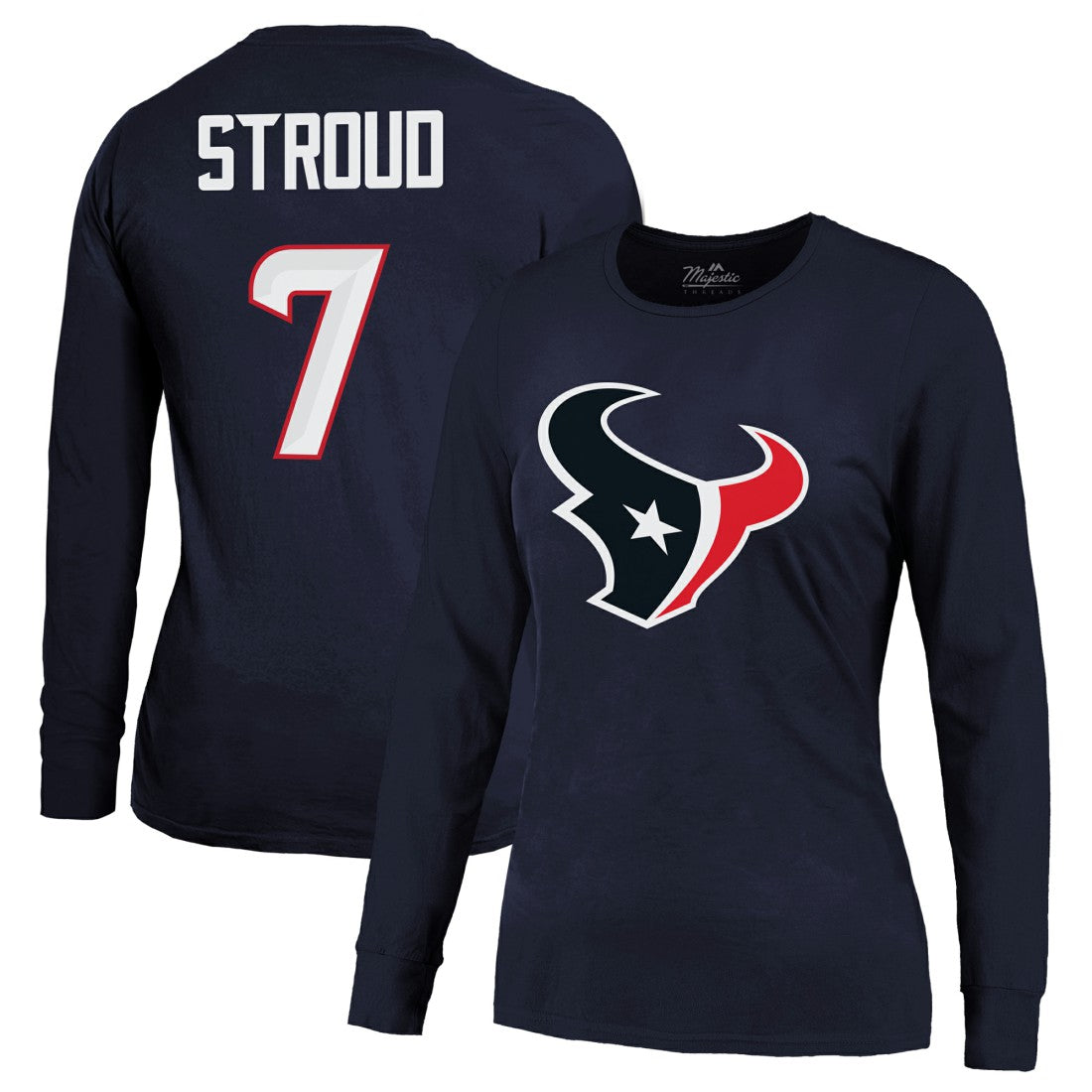 C.J. Stroud Houston Texans Majestic Threads Women's Player Name & Number Long Sleeve T-Shirt Navy