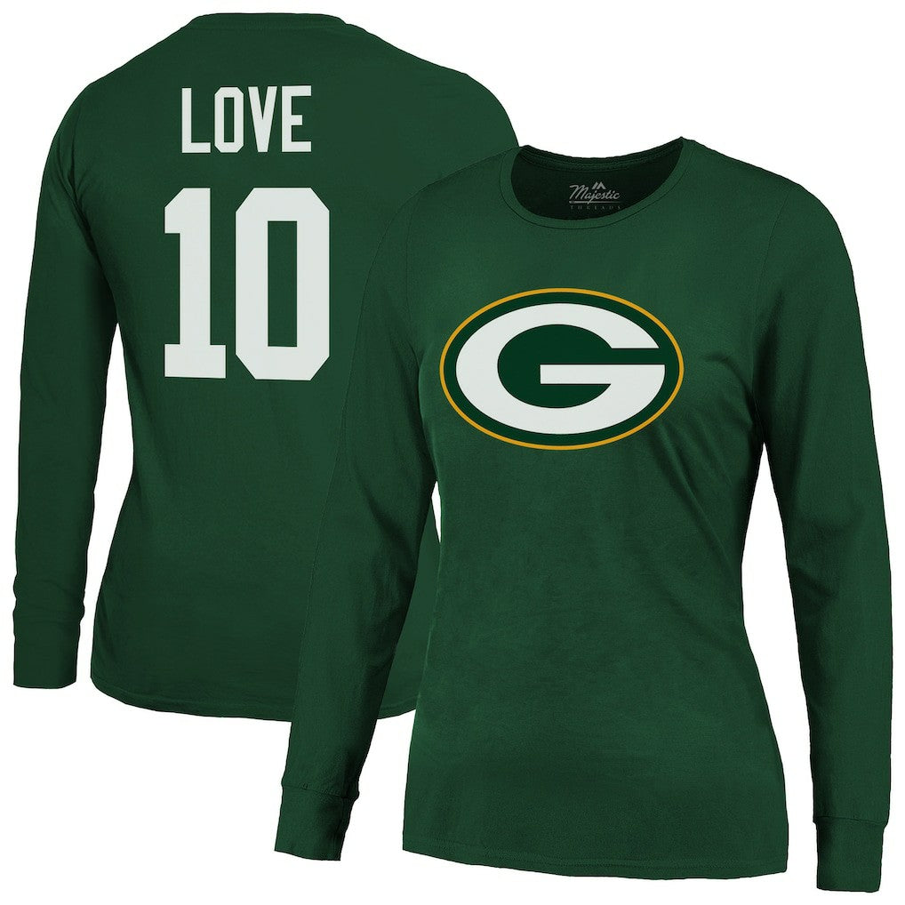 Jordan Love Green Bay Packers Majestic Threads Women's Name & Number Long Sleeve T-Shirt Green
