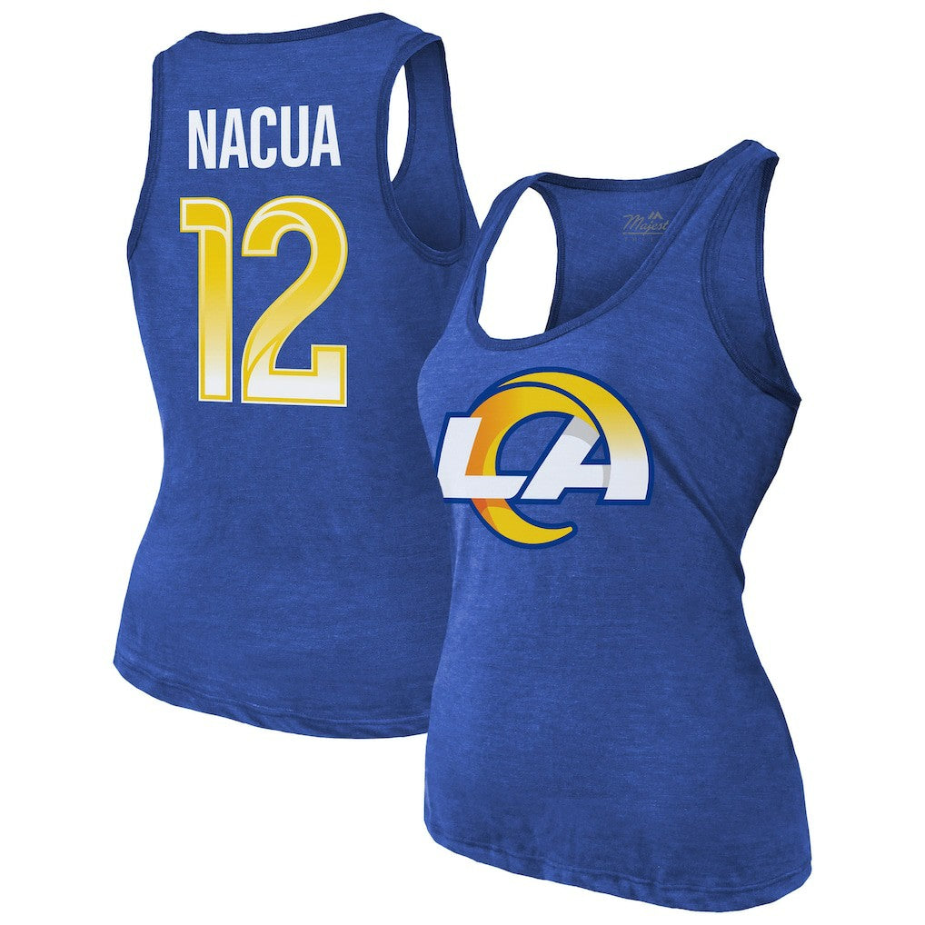 Puka Nacua Los Angeles Rams Majestic Threads Women's Name & Number Tri-Blend Scoop Neck Tank Top Royal