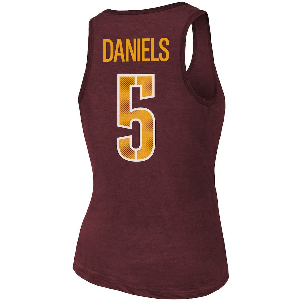 Jayden Daniels Washington Commanders Majestic Threads Women's Name & Number Tri-Blend Scoop Neck Tank Top Burgundy