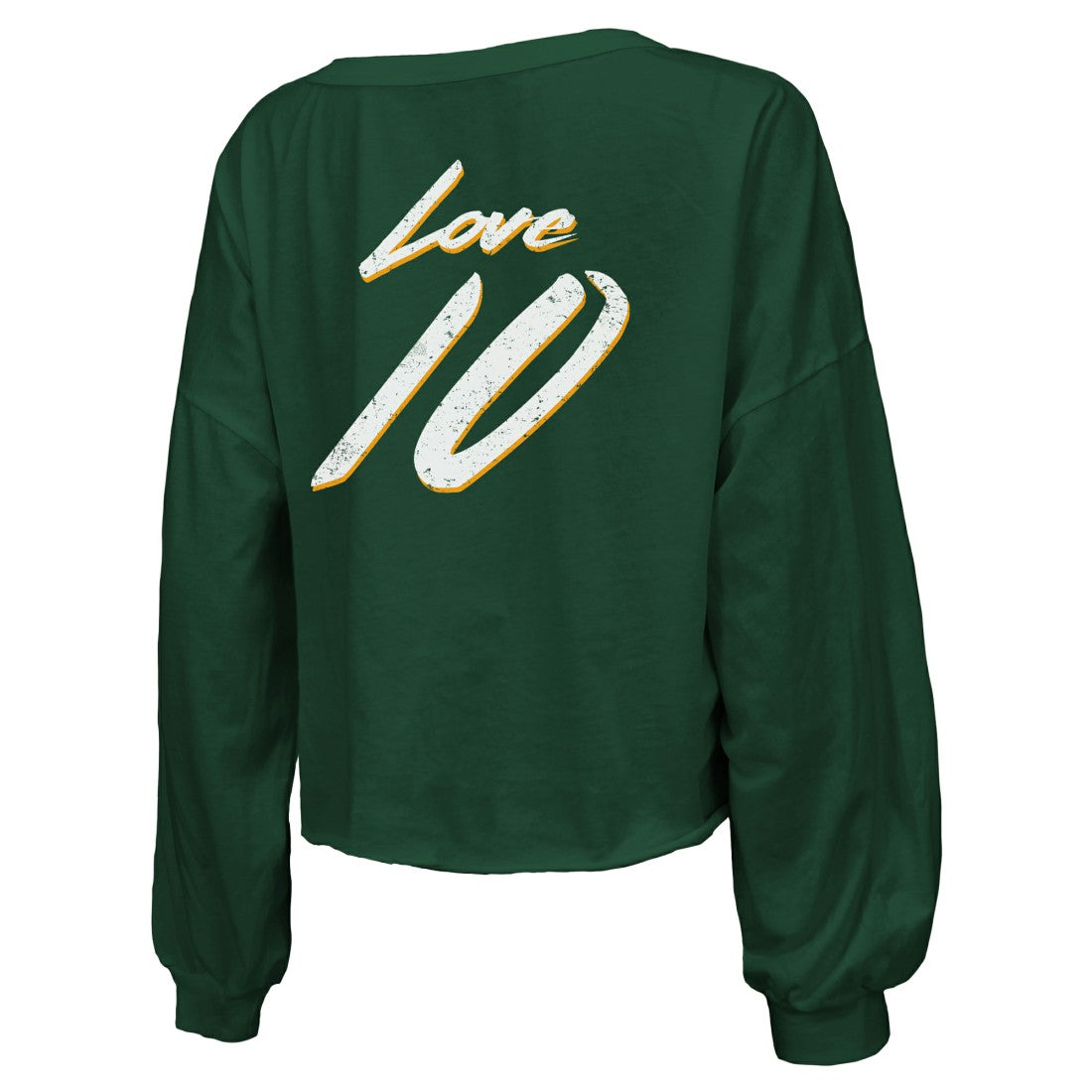 Jordan Love Green Bay Packers Majestic Threads Women's Name & Number Off-Shoulder Script Cropped Long Sleeve Relaxed V-Neck T-Shirt Green
