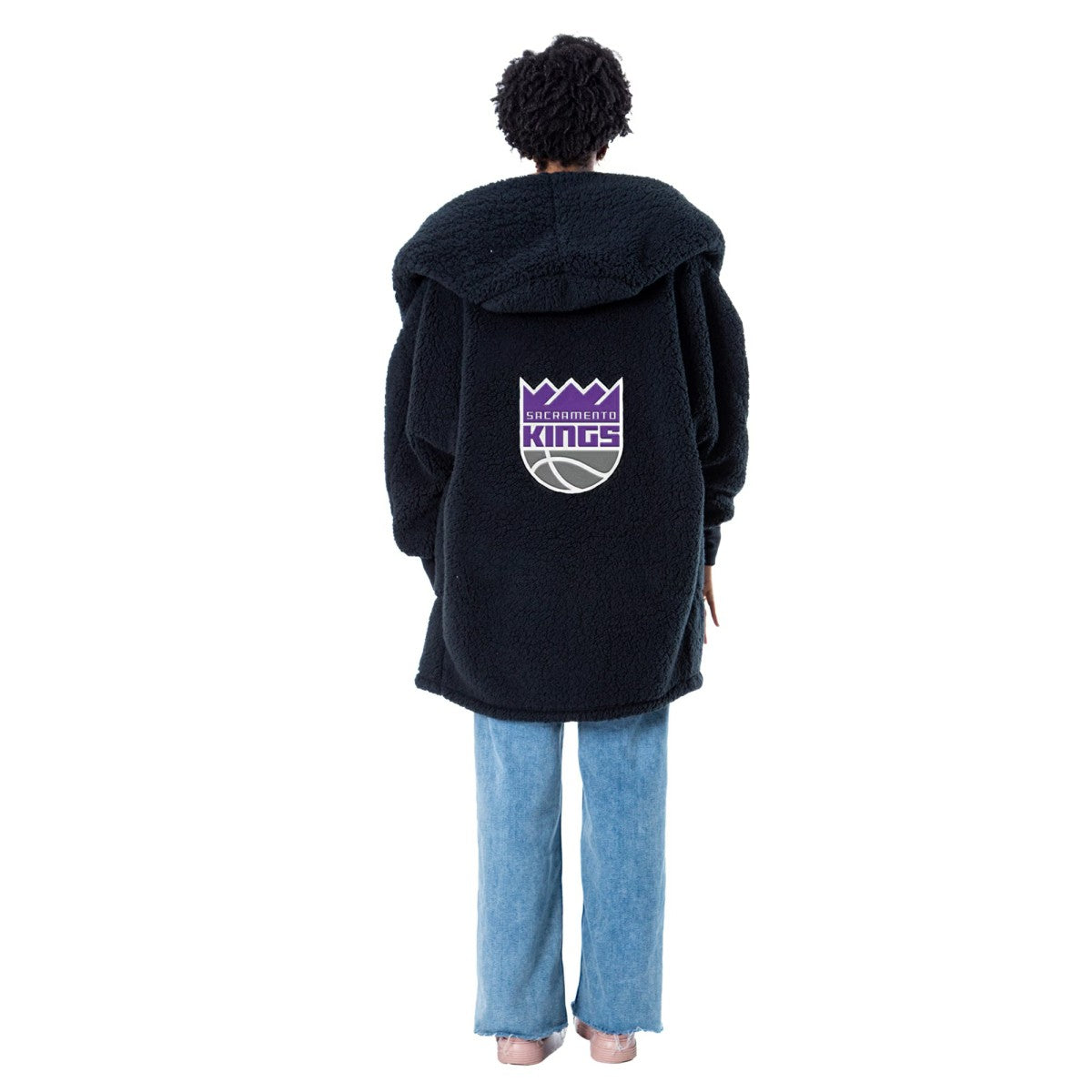 The Best Lounger in the World By Jill Martin Sacramento Kings Unisex Black Oversized Open-Front Hoodie Sweater