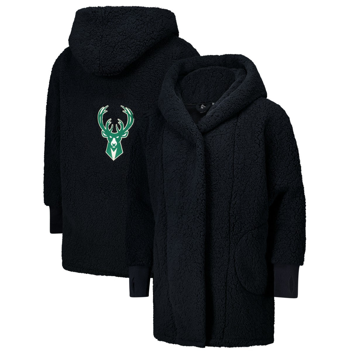 The Best Lounger in the World By Jill Martin Milwaukee Bucks Unisex Black Oversized Open-Front Hoodie Sweater