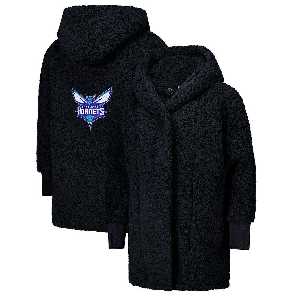 The Best Lounger in the World By Jill Martin Charlotte Hornets Unisex Black Oversized Open-Front Hoodie Sweater