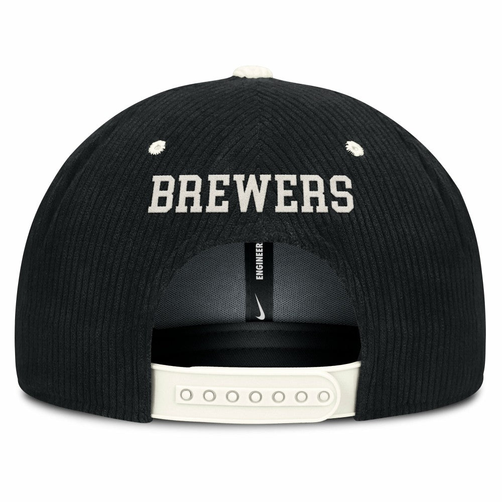 Milwaukee Brewers Nike Pro Corduroy Structured Snapback Hat - Black Hats