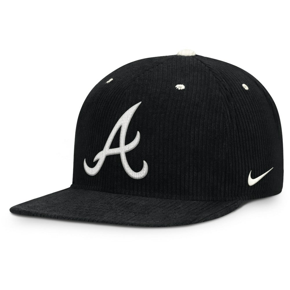 Atlanta Braves Nike Pro Corduroy Structured Snapback Hat - Black Hats