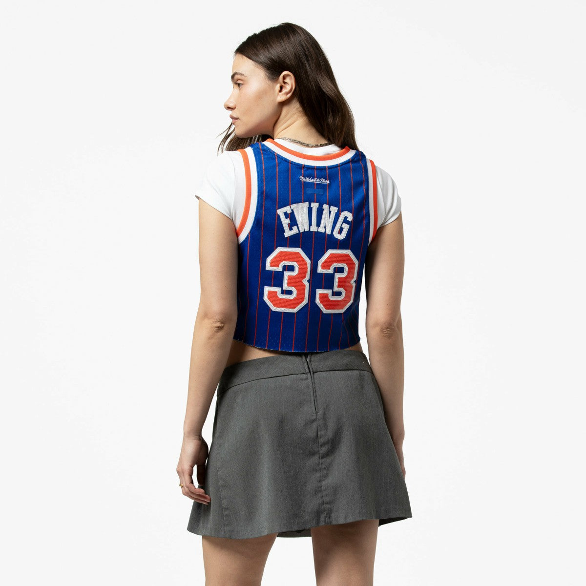 Patrick Ewing New York Knicks x DANNIJO Women's Fashion Cropped Basketball Jersey Royal