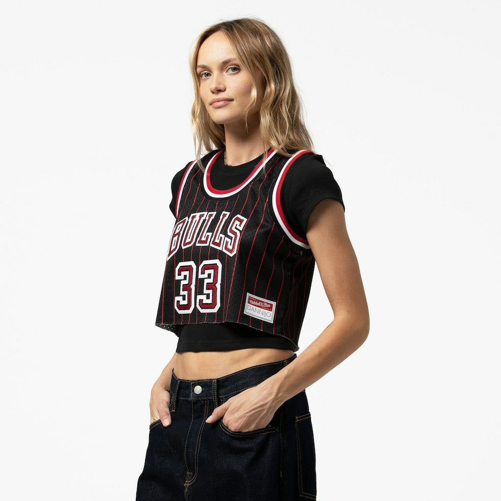 Scottie Pippen Chicago Bulls x DANNIJO Women's Fashion Cropped Basketball Jersey Black