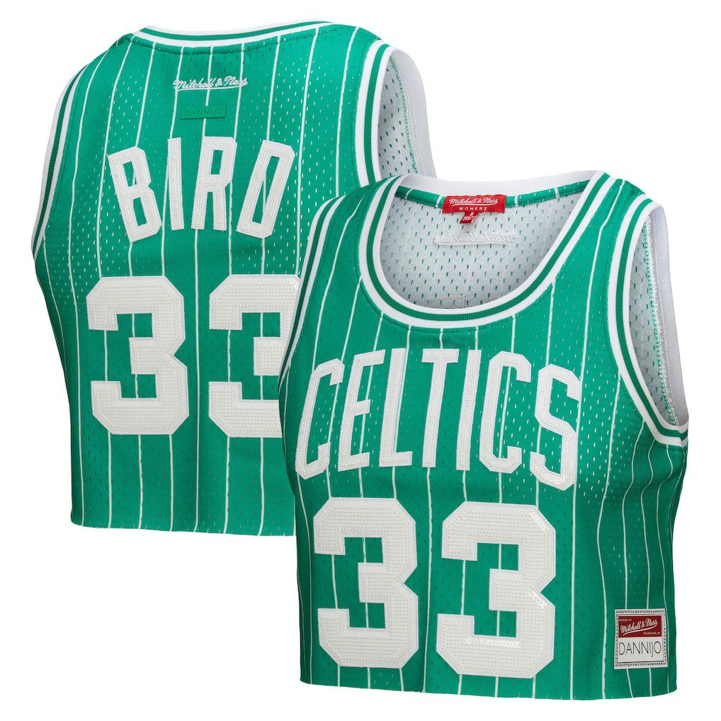 Larry Bird Boston Celtics x DANNIJO Women's Fashion Cropped Basketball Jersey Kelly Green