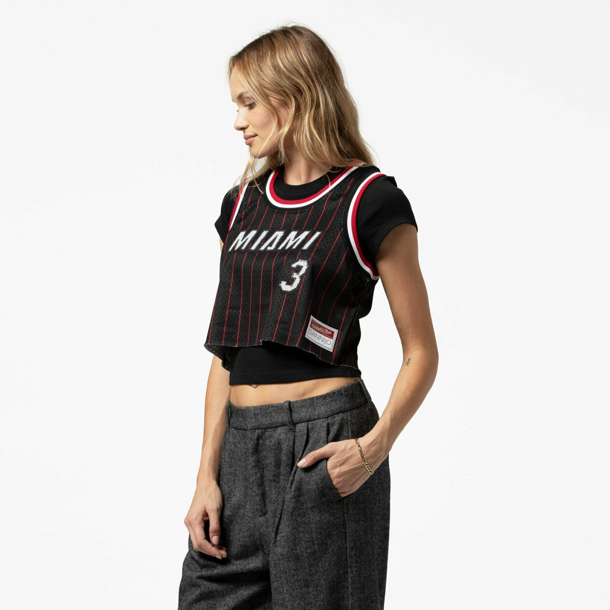 Dwyane Wade Miami Heat x DANNIJO Women's Fashion Cropped Basketball Jersey Black