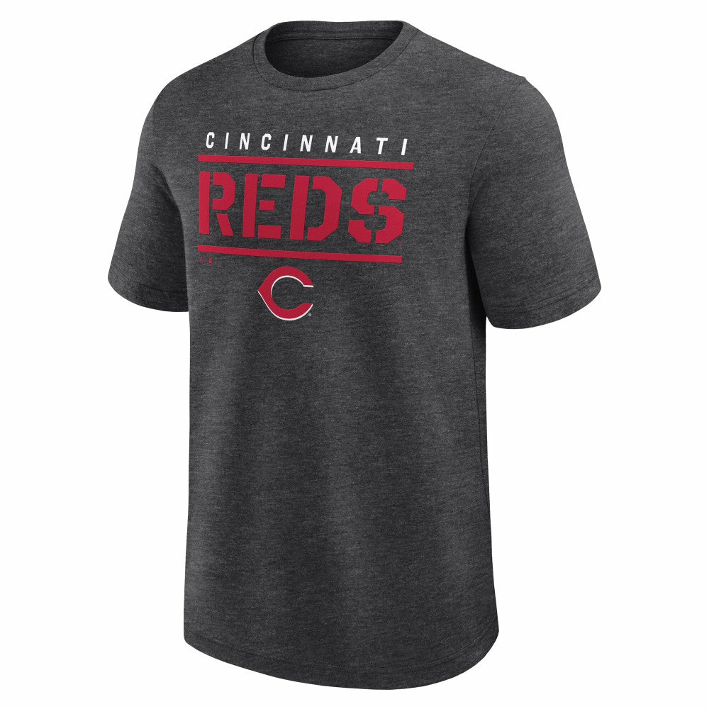 Cincinnati Reds Logo Athletic Top Notch T-Shirt - Heather Charcoal T-shirts