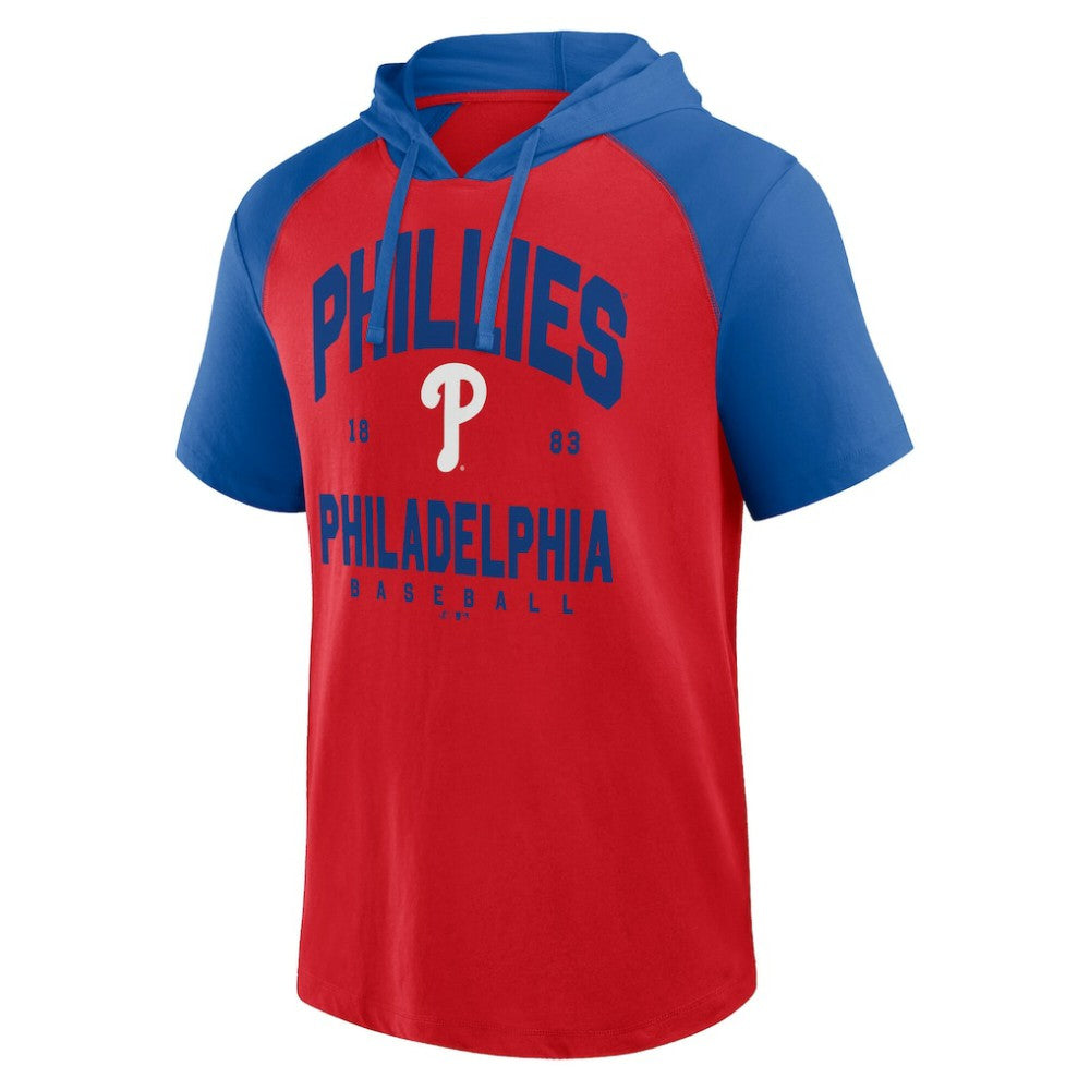 Philadelphia Phillies Logo Athletic Prime Raglan Short Sleeve Hoodie T-Shirt - Red Hoodies