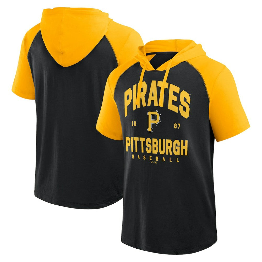 Pittsburgh Pirates Logo Athletic Prime Raglan Short Sleeve Hoodie T-Shirt - Black Hoodies
